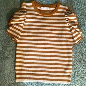 Anthropologie | Striped sweater w/ ruffle sleeve